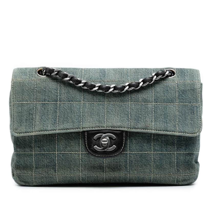 Chanel Medium Classic Chocolate Bar Denim Single Flap Blue Denim Good condition - Front View