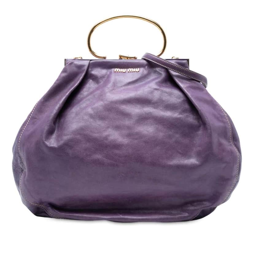 Miu Miu Distressed Leather Frame Satchel Purple Leather Good condition - Front View