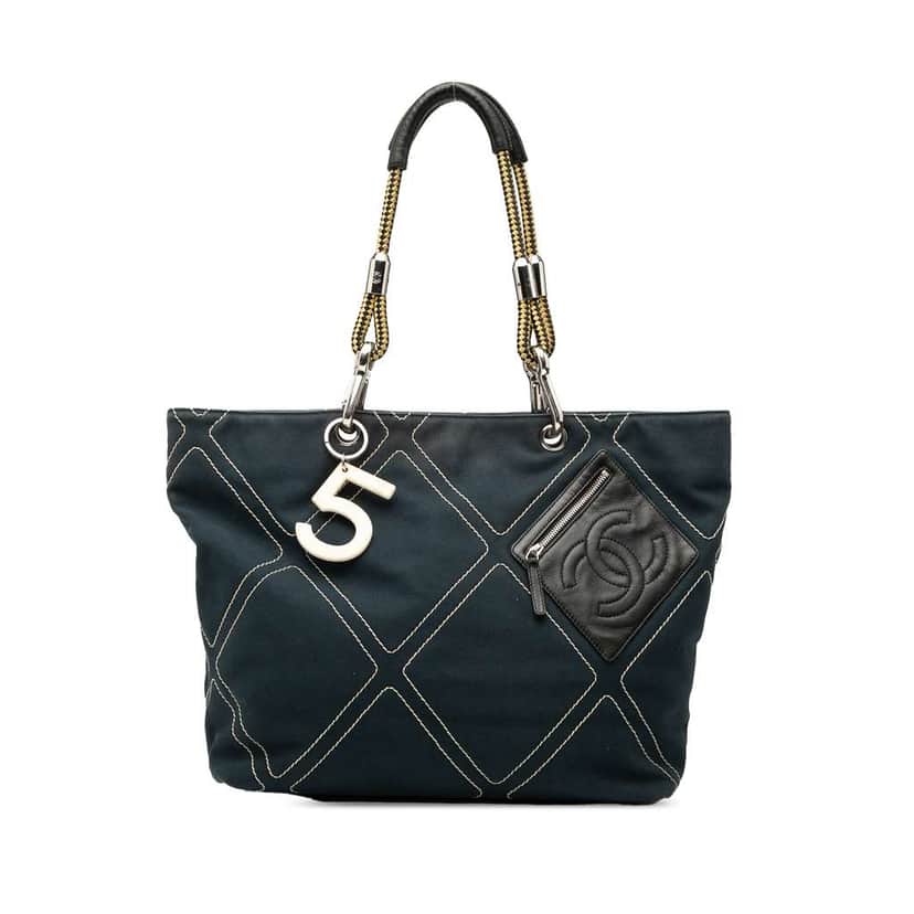 Chanel Cruise Line Medium CC No.5 Quilted Canvas Tote Blue Canvas Good condition - Front View