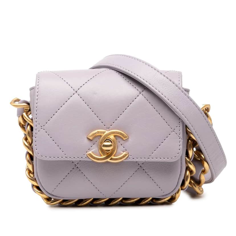 Chanel Mini Quilted Calfskin Framing Chain Flap Purple Leather Good condition - Front View