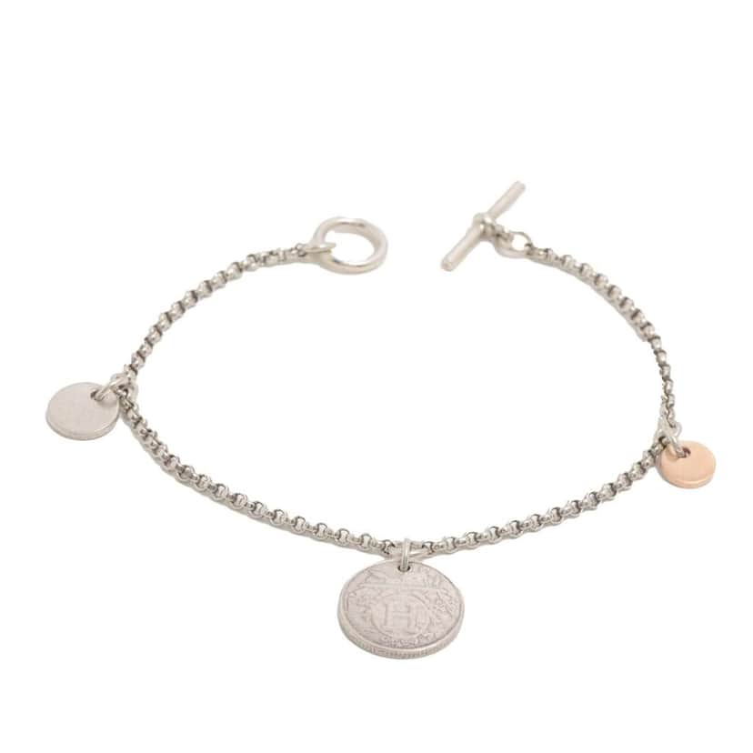 Hermès Sterling Silver and 18K Rose Gold Ex-Libris Bracelet SH Silver Silver Good condition - Front View