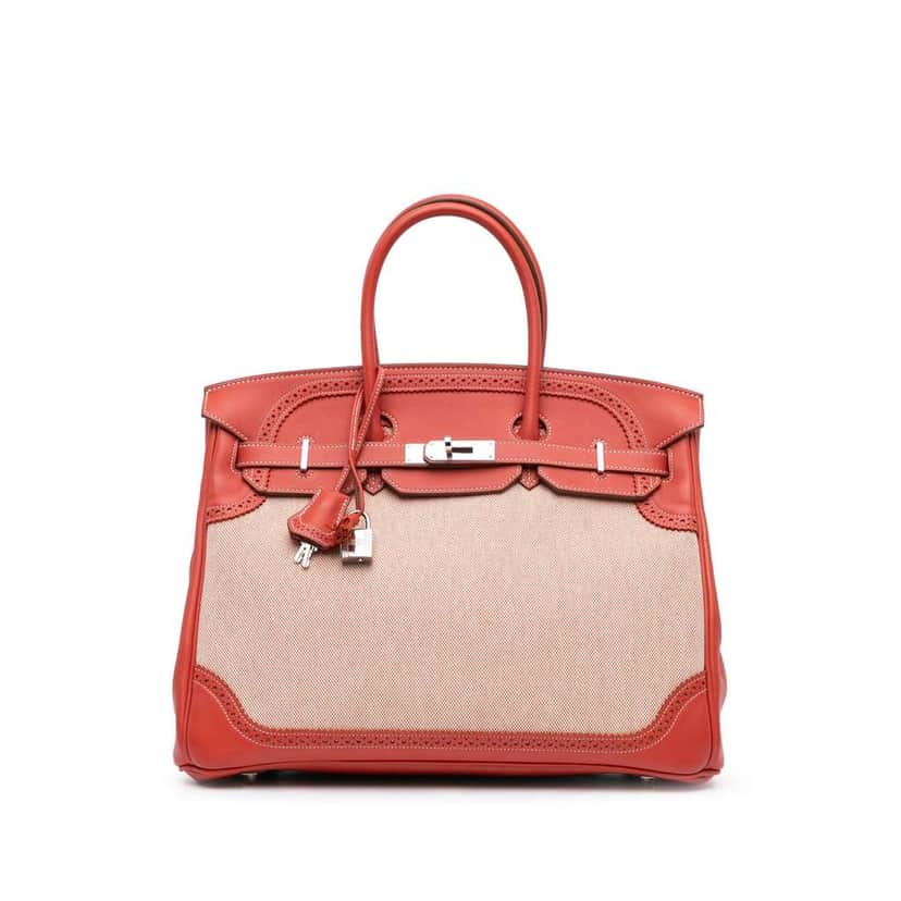 Hermès Swift And Ghillies Birkin Retourne 35 Orange Canvas Good condition - Front View