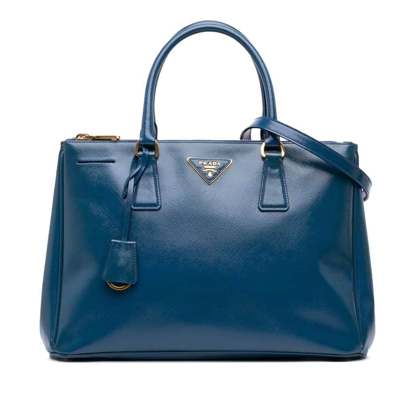 Prada Medium Saffiano Vernice Galleria Double Zip Satchel Blue Leather Good condition - Front View