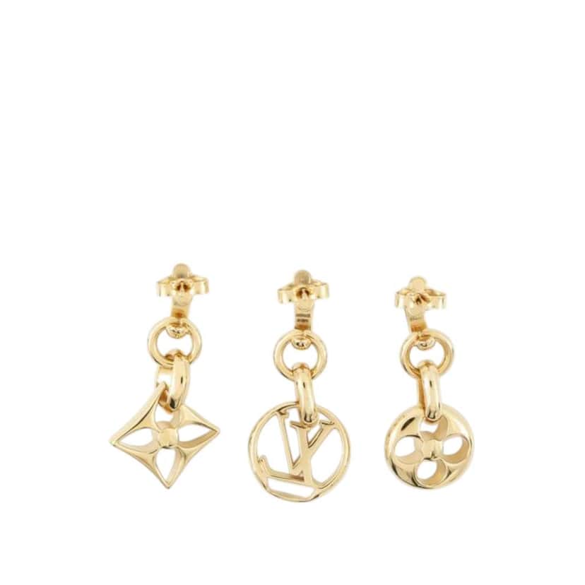 Louis Vuitton Gold Plated Crazy In Lock Drop Push Back Earring Set Gold Metal Good condition - Front View