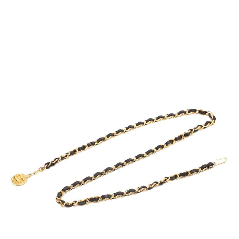 Chanel Gold Plated Leather Woven Medallion Chain Belt Gold Metal Good condition - Front View