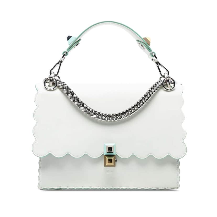Fendi Medium Scalloped Leather Studded Kan I Satchel White Leather Good condition - Front View