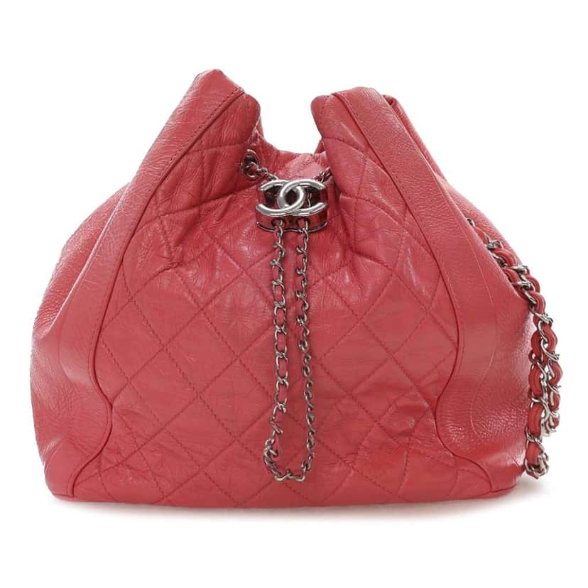 Chanel Shiny Calfskin Drawstring Bucket Ba Pink Leather Good condition - Front View