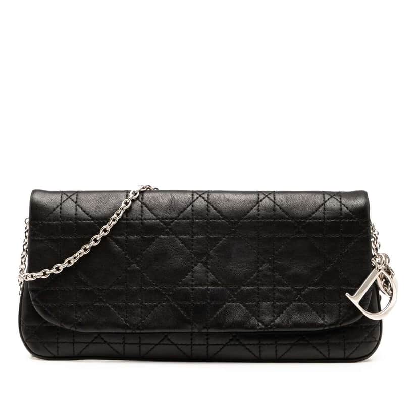 Dior Lambskin Cannage Chain Crossbody Black Leather Good condition - Front View