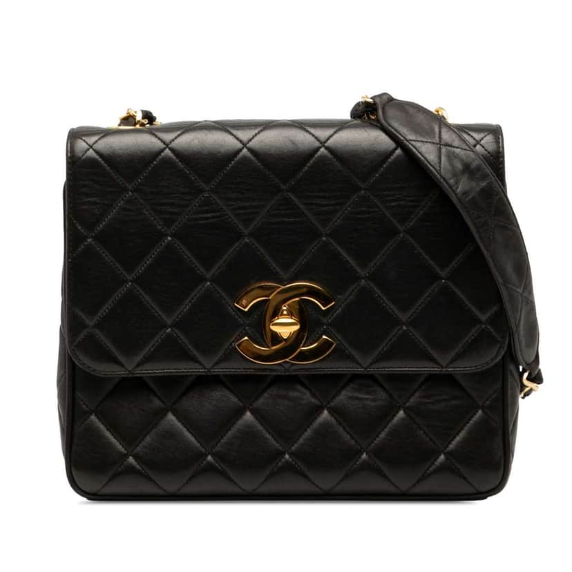 Chanel Quilted Lambskin XL Square Flap Black Leather Very good condition - Front View