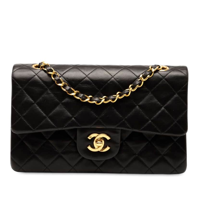 Chanel Small Classic Lambskin Double Flap Black Leather Good condition - Front View
