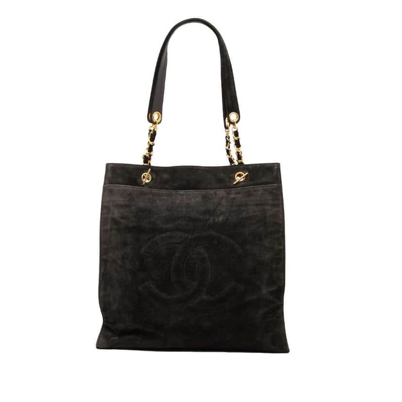 Chanel CC Suede Tote Black Leather Good condition - Front View