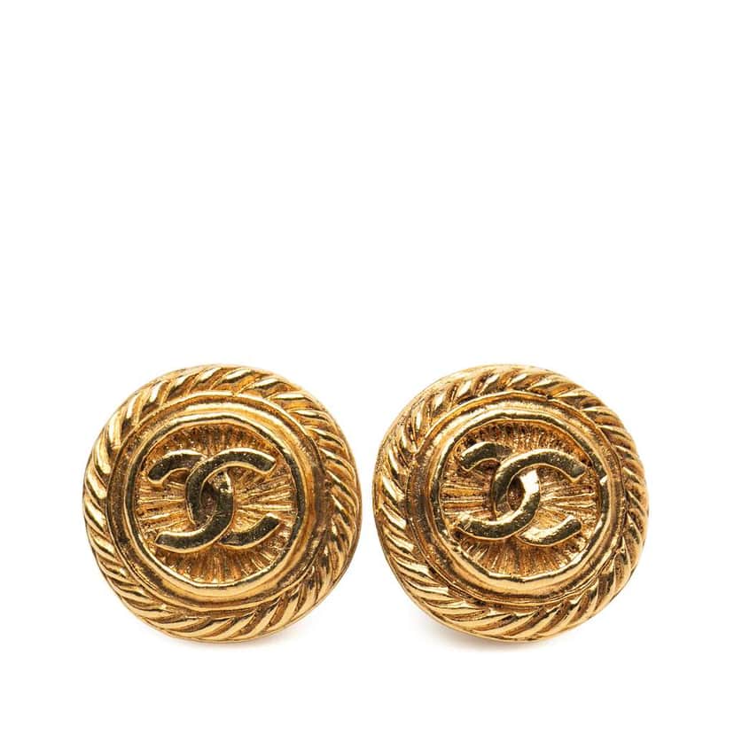 Chanel Gold Plated CC Round Clip On Earrings Gold Metal Good condition - Front View
