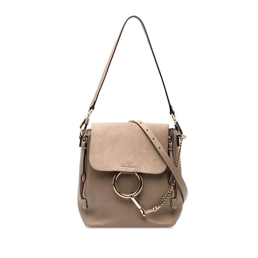 Chloé Medium Calfskin and Suede Faye Backpack Brown Leather Good condition - Front View