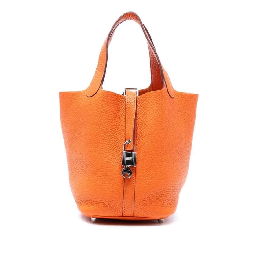 Hermès Clemence Picotin Lock 18 Orange Leather Good condition - Front View