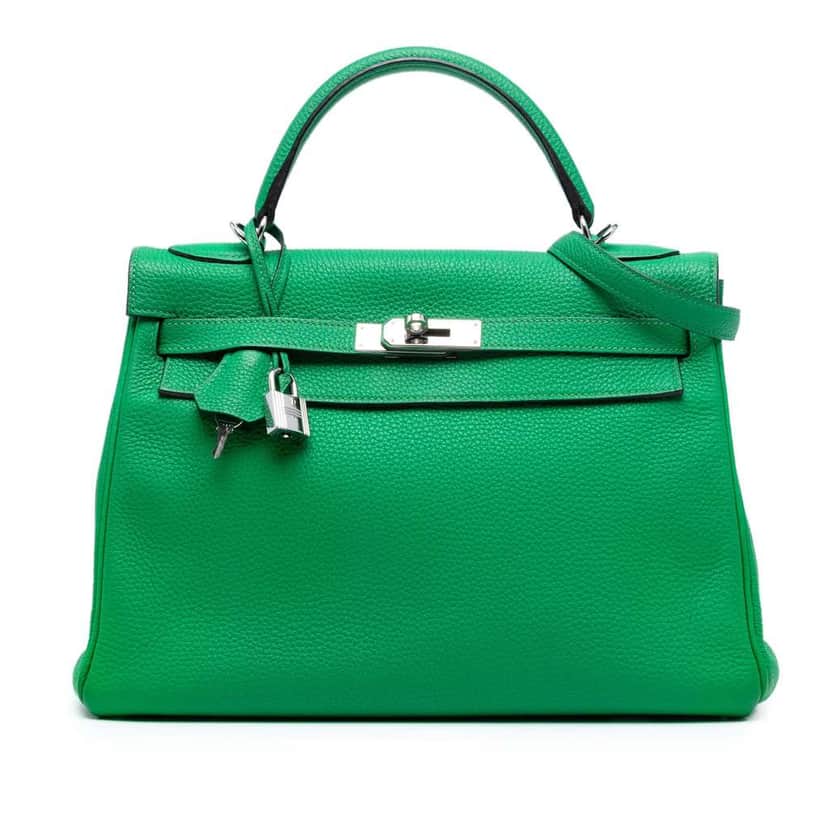 Hermès Togo Kelly II Retourne 32 Green Leather Good condition - Front View