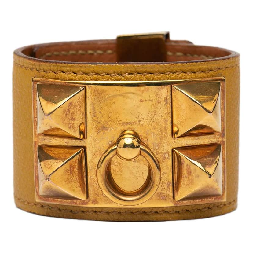 Hermès Leather and Gold Plated Collier de Chien Bracelet T3 Brown Leather Very good condition - Front View