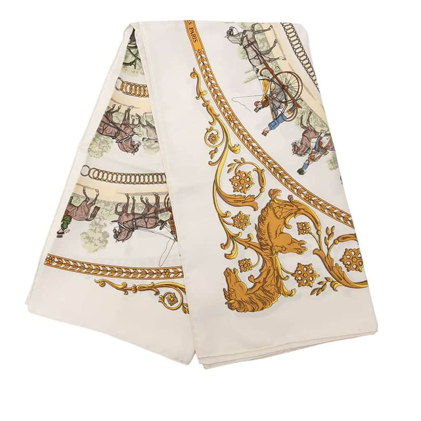 Hermès La Promenade De Longchamps Silk Scarf White Silk Good condition - Front View