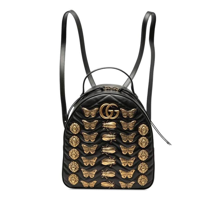 Gucci Small GG Marmont Matelasse Leather Animalier Backpack Black Leather Very good condition - Front View