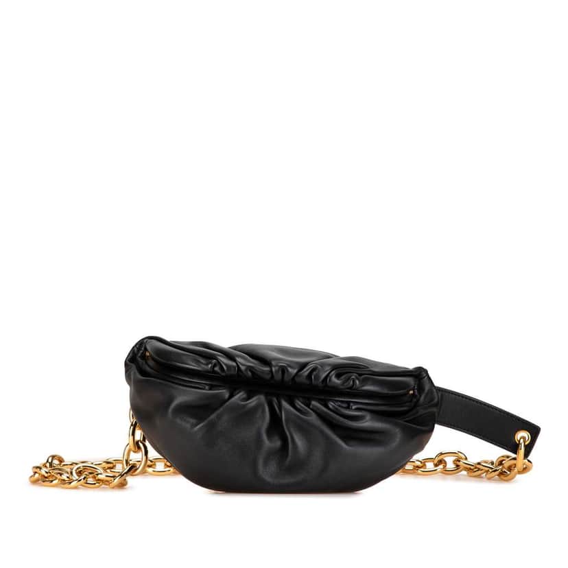 Bottega Veneta Lambskin Belt Chain Pouch Black Leather Good condition - Front View