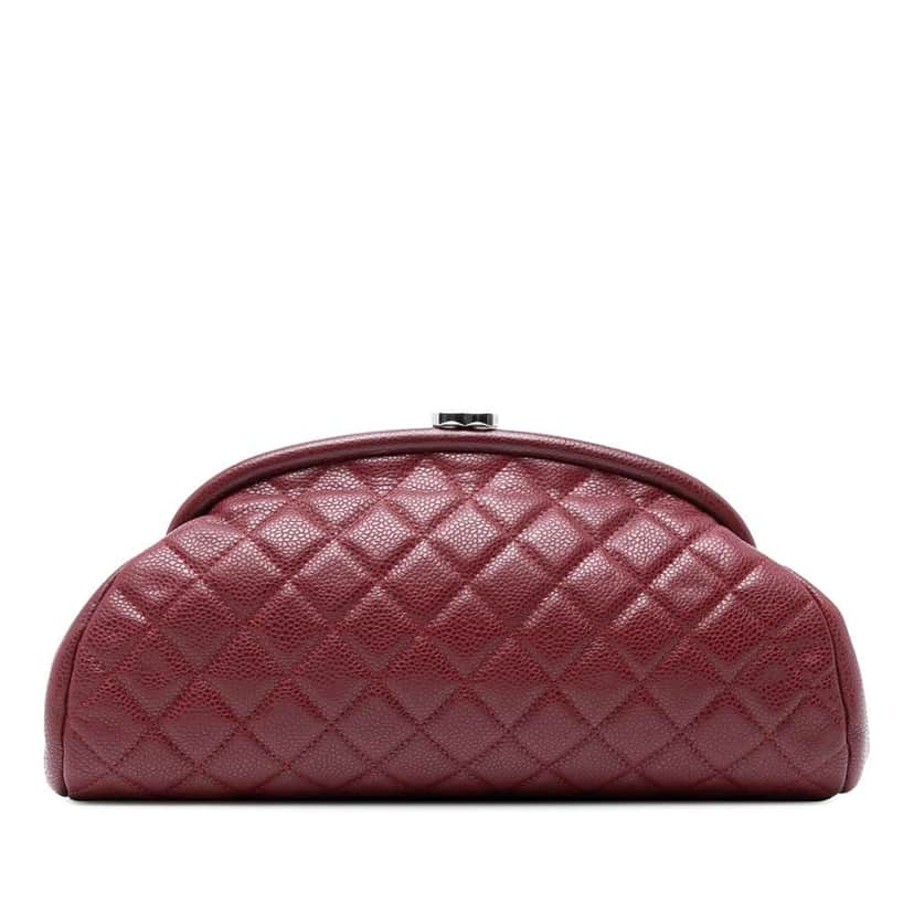 Chanel Quilted Caviar Timeless Kisslock Clutch Red Leather Good condition - Front View