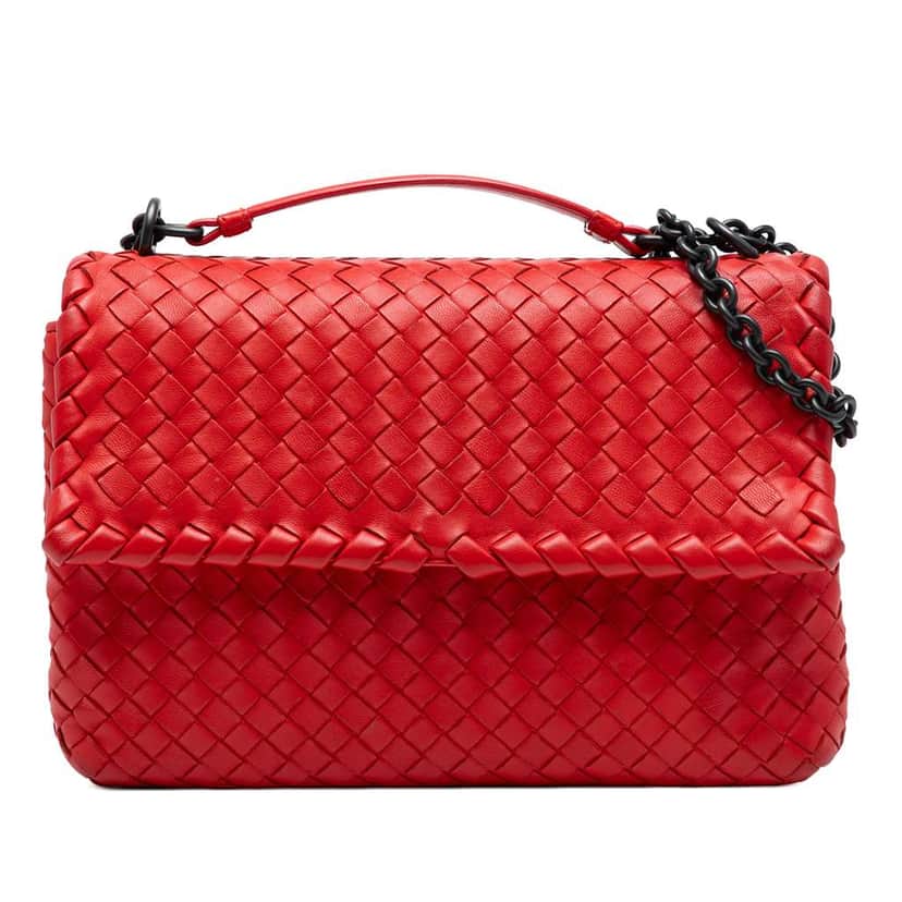 Bottega Veneta Small Nappa Intrecciato Olimpia Shoulder Bag Red Leather Good condition - Front View