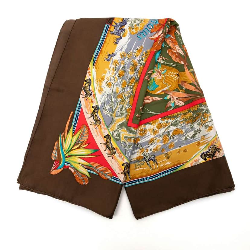 Hermès Tropiques de Paradis Silk Scarf Brown Silk Good condition - Front View