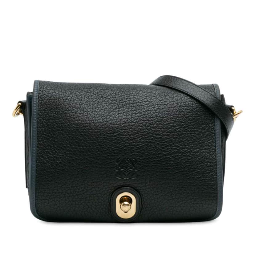 Loewe Pebbled Calfskin Anagram Ines Flap Crossbody Black Leather Good condition - Front View