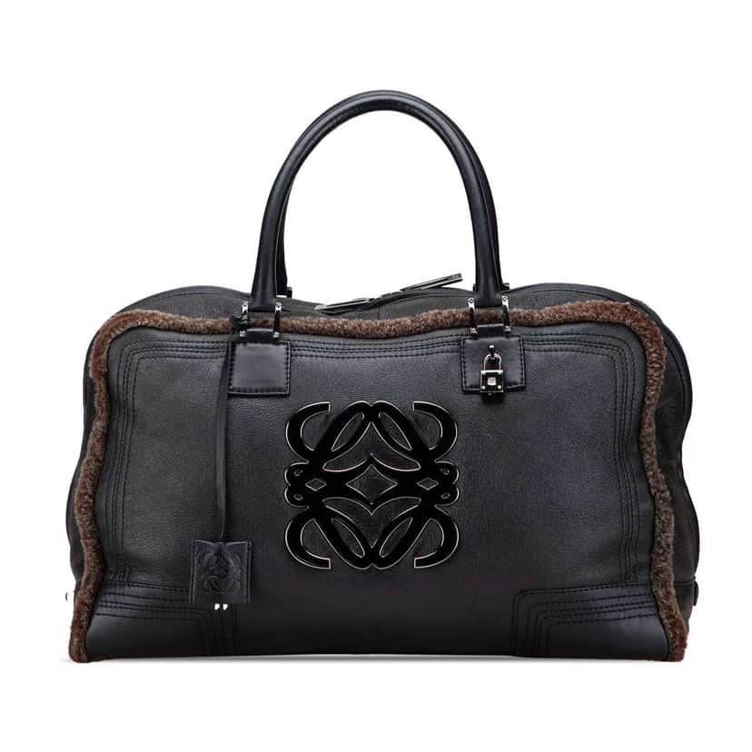 Loewe Shearling Trimmed Calfskin Amazona 44 Black Leather Good condition - Front View