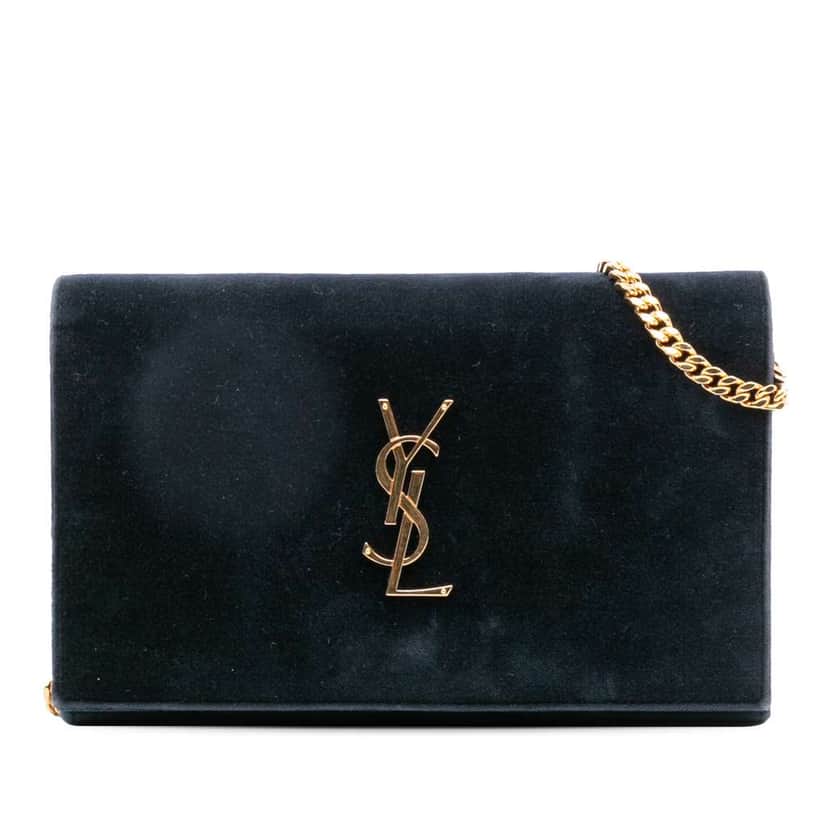 Saint Laurent Suede Monogram Kate Chain Wallet Green Leather Good condition - Front View