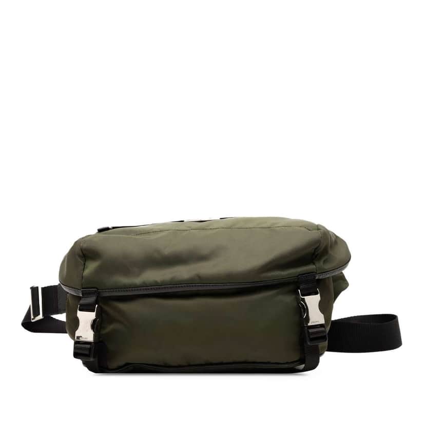 Prada Saffiano Trimmed Tessuto Double Buckle Belt Bag Green Good condition - Front View