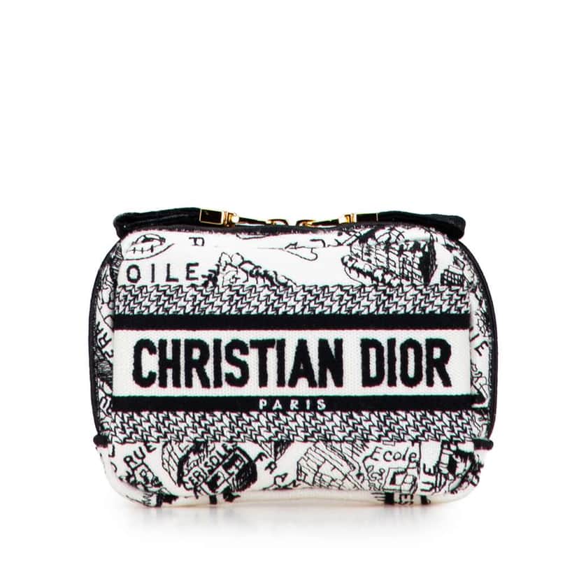 Dior Canvas Embroidered Plan De Paris Cosmetic Pouch White Canvas Good condition - Front View