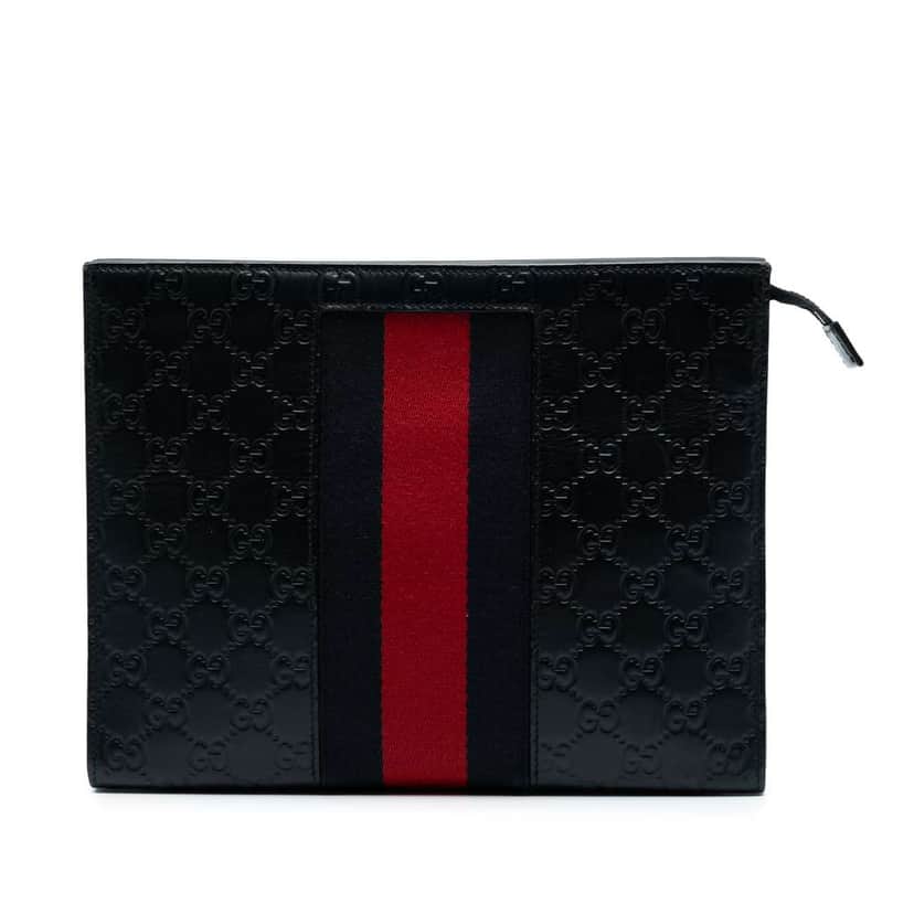 Gucci Guccissima Web Clutch Black Leather Good condition - Front View