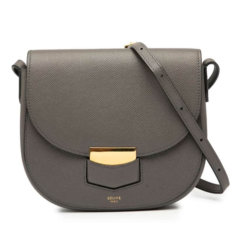 Celine Small Grained Calfskin Trotteur Crossbody Grey Leather Very good condition - Front View