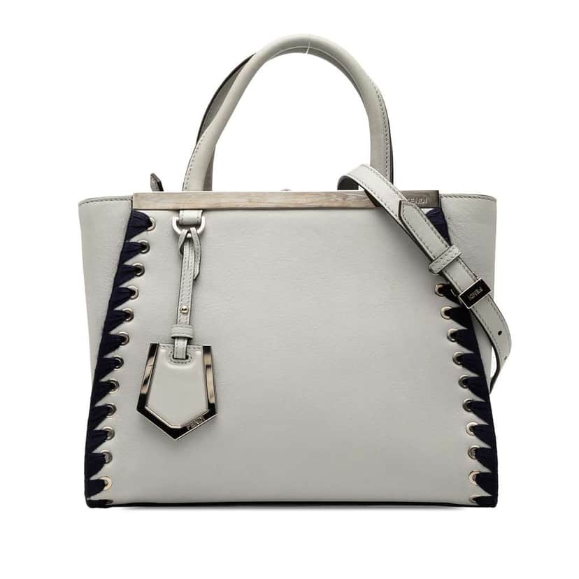 Fendi Petite Whipstitch Leather 2Jours Satchel Grey Leather Good condition - Front View