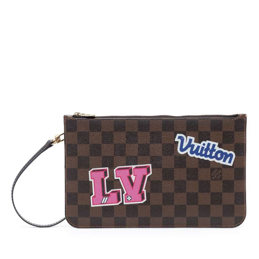 Louis Vuitton Damier Ebene Travel Patches Neverfull MM Pouch Brown Good condition - Front View