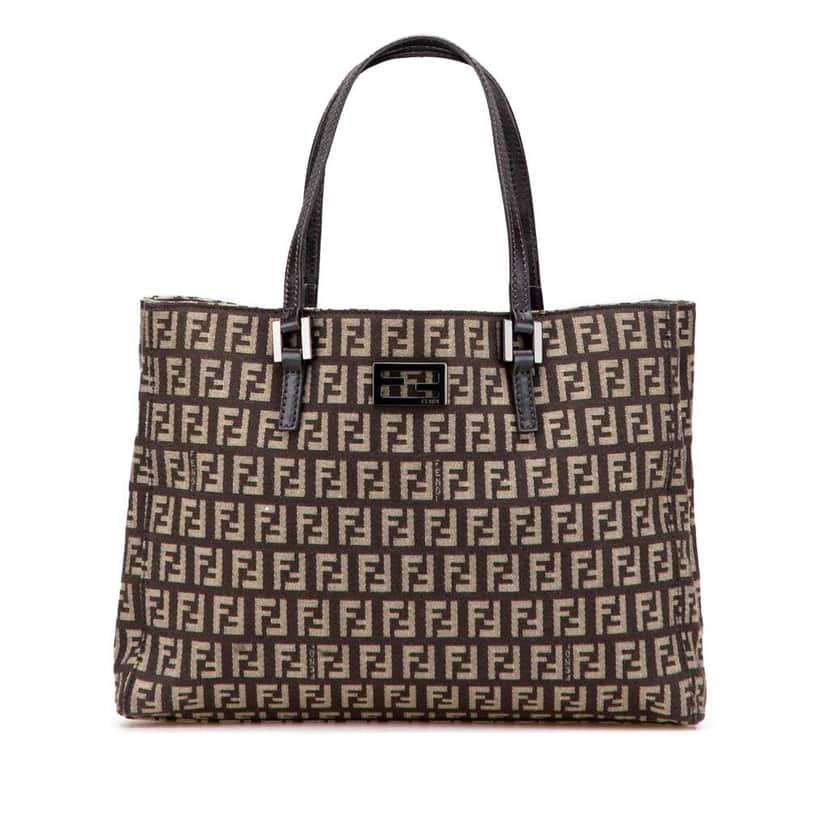 Fendi Small Zucchino Canvas Tote Brown Canvas Good condition - Front View