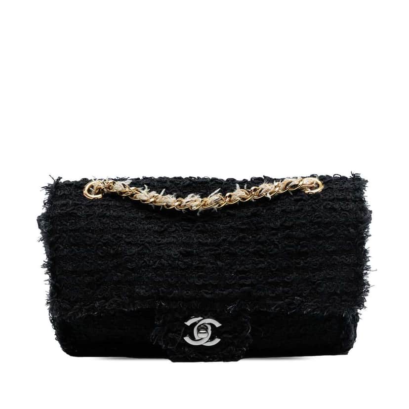 Chanel Medium Classic Tweed Single Flap Black Tweed Good condition - Front View