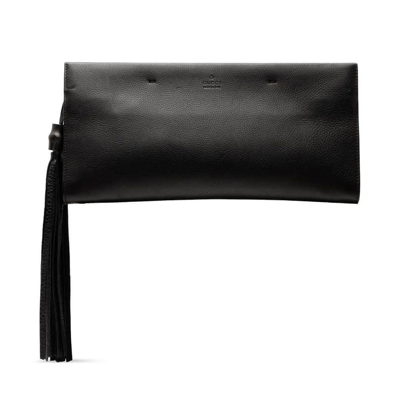 Gucci Bamboo Tassel Clutch Black Leather Good condition - Front View