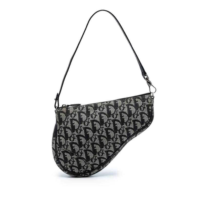 Dior Mini Diorissimo Canvas Saddle Pochette Black Canvas Good condition - Front View