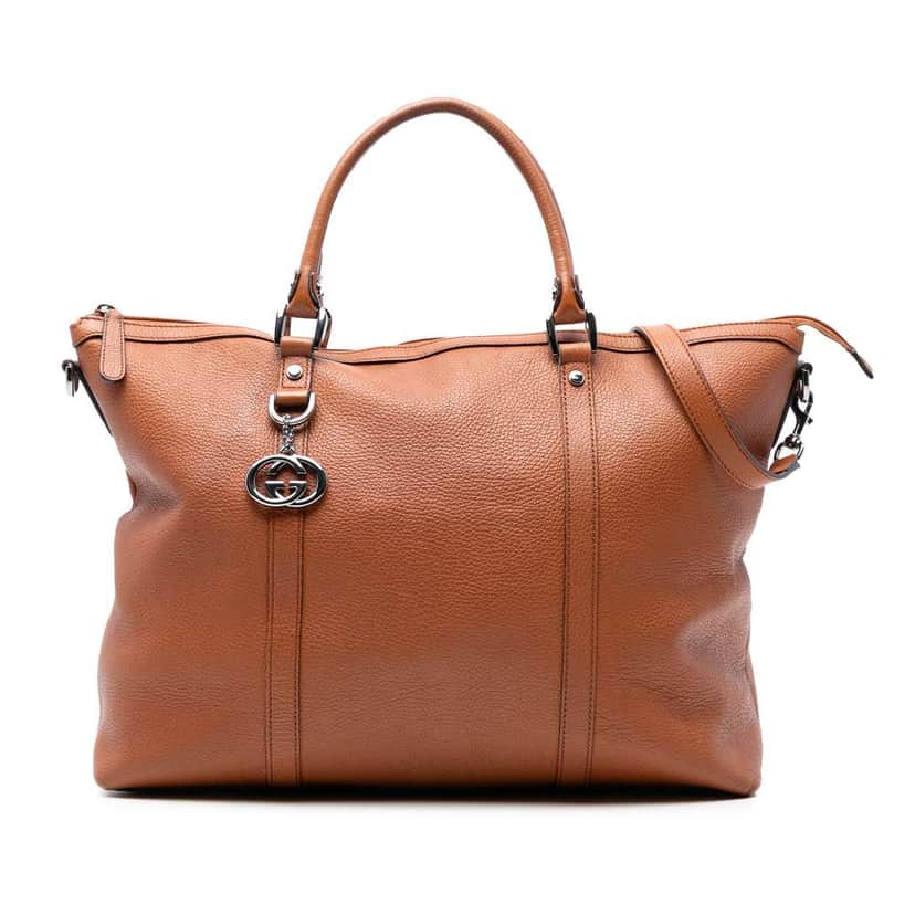 Gucci Leather GG Charm Satchel Brown Leather Good condition - Front View