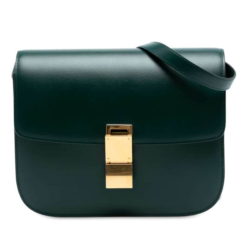 Celine Medium Calfskin Classic Box Green Leather Good condition - Front View