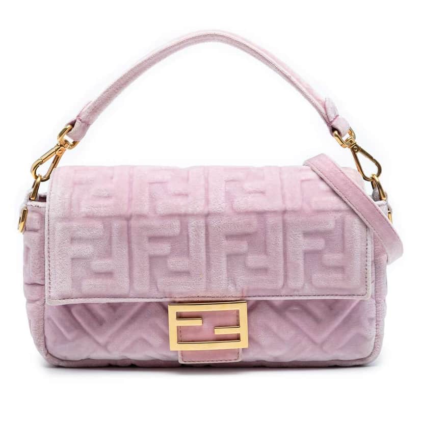 Fendi Zucca Embossed Velvet Baguette Satchel Pink Velvet Good condition - Front View