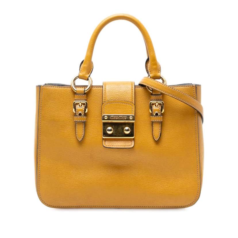 Miu Miu Goatskin Madras Satchel Yellow Leather Good condition - Front View