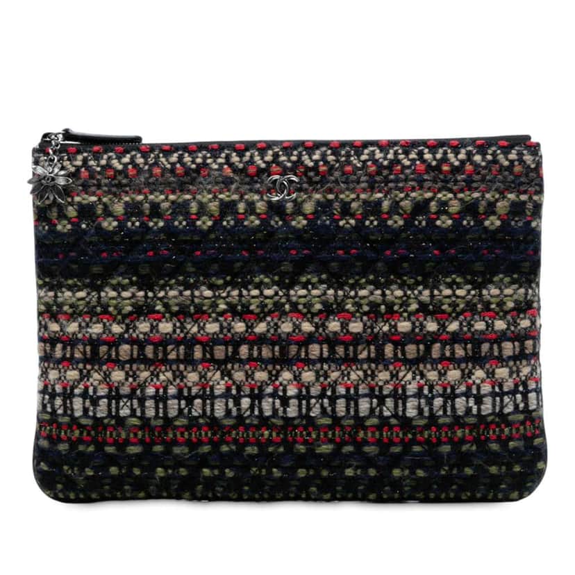 Chanel Quilted Tweed and Wool Cosmetic Pouch Blue Tweed Good condition - Front View