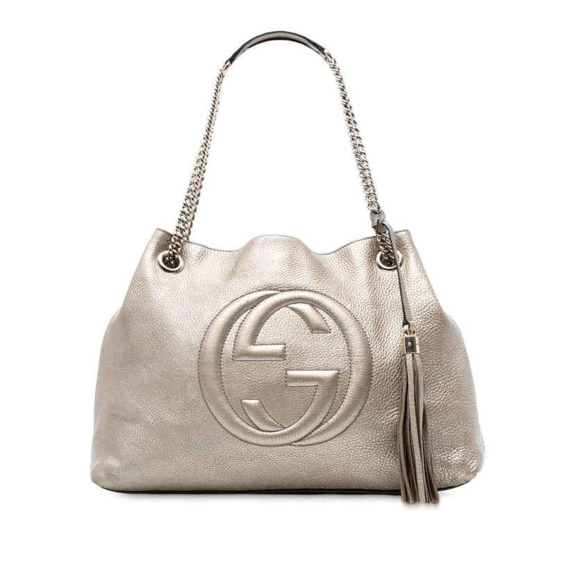 Gucci Medium Metallic Leather Soho Chain Tote Gold Leather Good condition - Front View