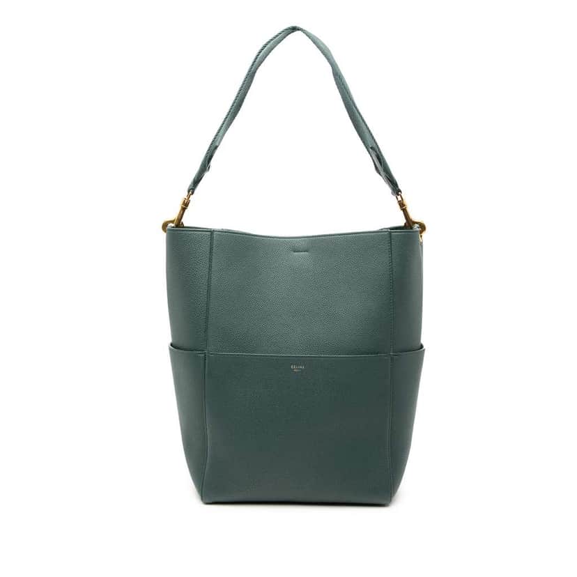 Celine Medium Leather Seau Sangle Bucket Green Leather Good condition - Front View