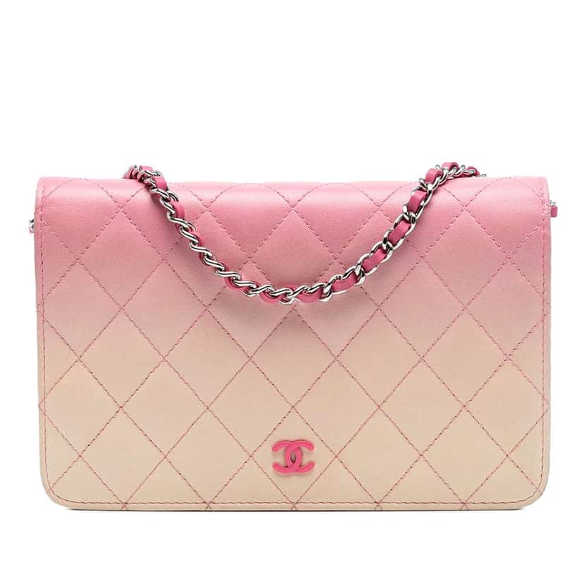 Chanel Ombre Lambskin Degrade Wallet On Chain Pink Leather Good condition - Front View