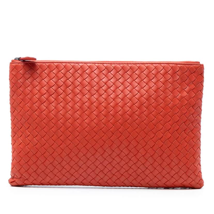 Bottega Veneta Nappa Intrecciato Clutch Red Leather Good condition - Front View