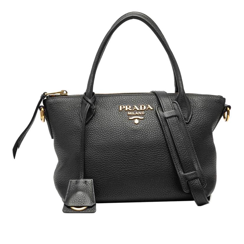Prada Vitello Daino Zip Top Satchel Black Leather Good condition - Front View