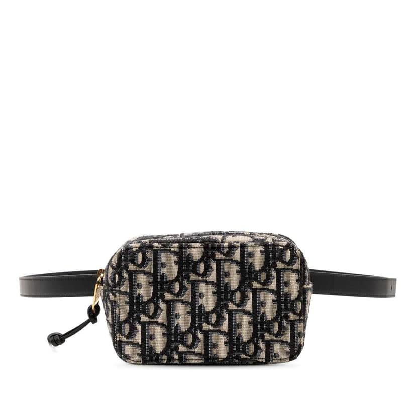 Dior Oblique Canvas Belt Pouch Blue Canvas Good condition - Front View